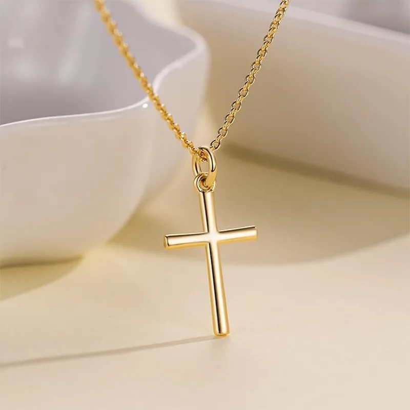 Collar de moda con cruz para mujer de oro de 14 quilates
