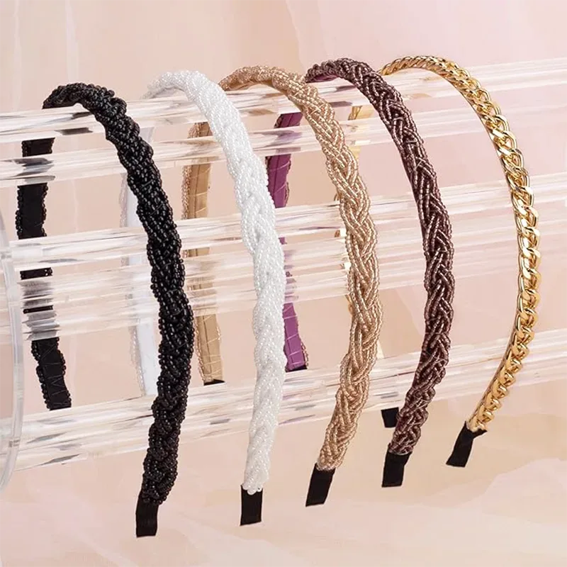 Diademas de metal con cuentas de perlas flexibles